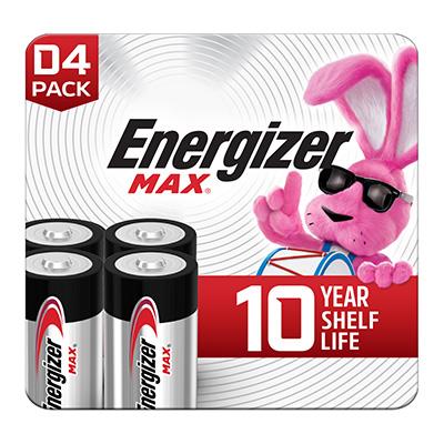 Energizer Max D Alkaline Batteries 4-Pack: Long-Lasting Power, Plastic-Free Packaging