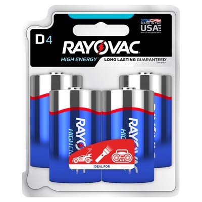 Rayovac High Energy D Alkaline Batteries 4-Pack for Toys Flashlights Stereos
